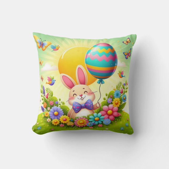Cute, whimsical & colourful Easter bunny Cushion (Front)