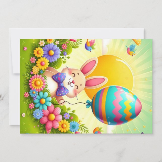 Cute, whimsical & colourful Easter bunny Holiday Card (Front)