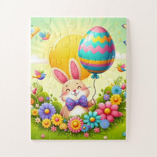 Cute, whimsical & colourful Easter bunny Jigsaw Puzzle (Vertical)
