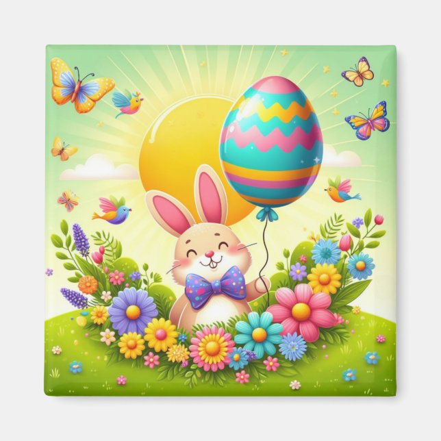 Cute, whimsical & colourful Easter bunny Magnet (Front)