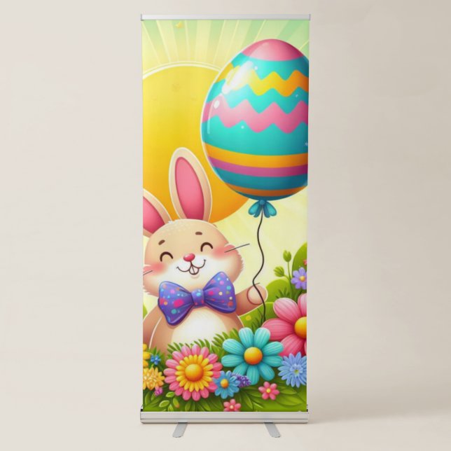 Cute, whimsical & colourful Easter bunny Retractable Banner (Front)