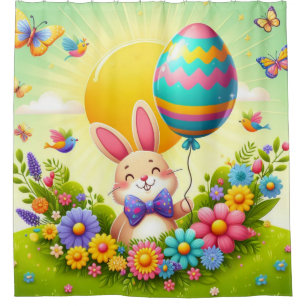 Cute, whimsical & colourful Easter bunny Shower Curtain