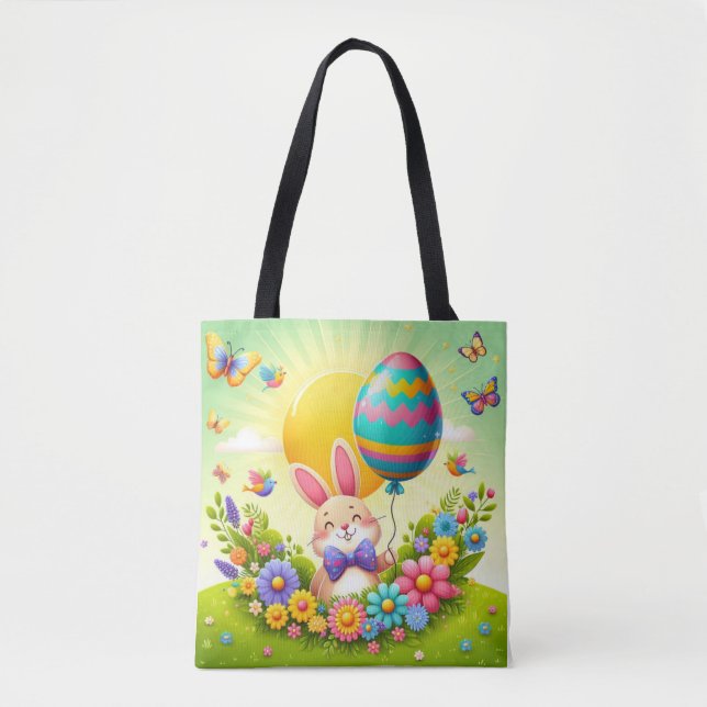 Cute, whimsical & colourful Easter bunny Tote Bag (Front)