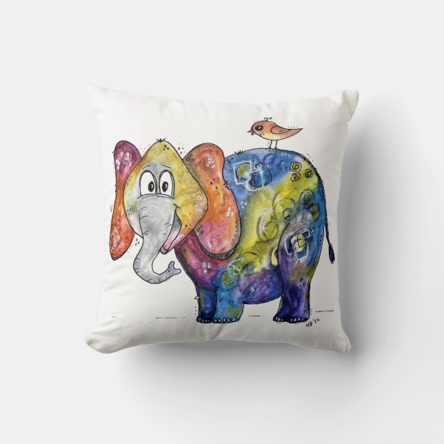 Cute Whimsical Colourful Elephant Cushion (Front)