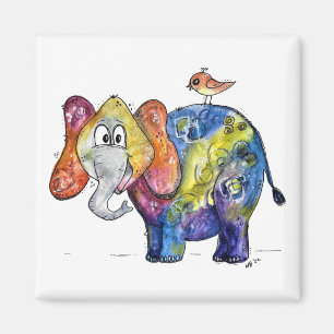 Cute Whimsical Colourful Elephant Magnet