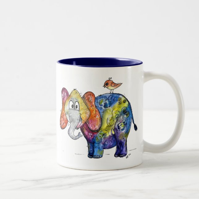 Cute Whimsical Colourful Elephant Two-Tone Coffee Mug (Right)