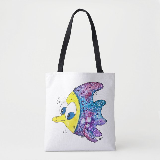 Cute Whimsical Colourful Fish Tote Bag (Front)
