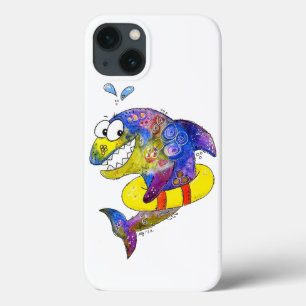 Cute Whimsical Colourful Shark in Float iPhone 13 Case
