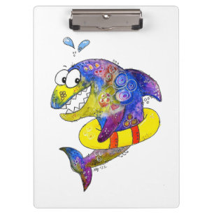 Cute Whimsical Colourful Shark in Float Clipboard