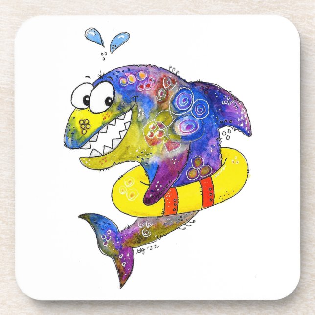 Cute Whimsical Colourful Shark in Float Coaster (Front)
