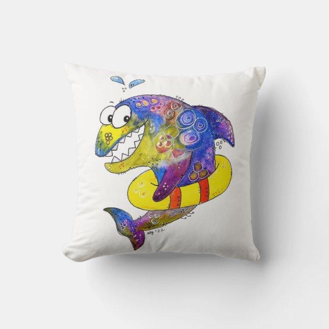 Cute Whimsical Colourful Shark in Float Cushion (Front)