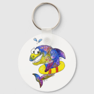 Cute Whimsical Colourful Shark in Float Key Ring