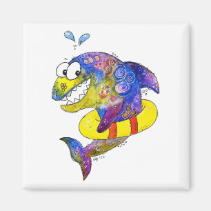Cute Whimsical Colourful Shark in Float Magnet
