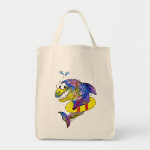 Cute Whimsical Colourful Shark in Float Tote Bag