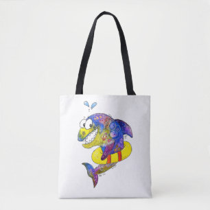 Cute Whimsical Colourful Shark in Float Tote Bag