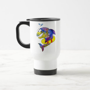 Cute Whimsical Colourful Shark in Float Travel Mug