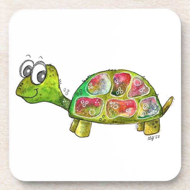 Cute Whimsical Colourful Turtle Coaster (Front)