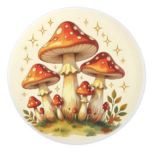 Cute Whimsical Cottage Core Mushrooms Ceramic Knob