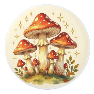 Cute Whimsical Cottage Core Mushrooms Ceramic Knob