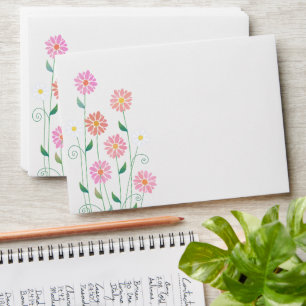 Cute Whimsical Country Daisies Pink Wedding Envelope