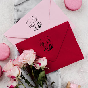 Cute Whimsical Couple Doodle   Monogram Wedding Rubber Stamp