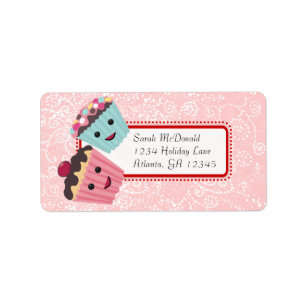 Cute Whimsical Cupcake Swirl Hearts Red Pink Dots Label