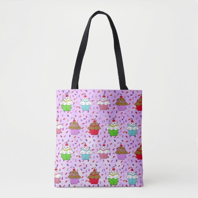 Cute Whimsical Cupcakes and Candy Sprinkles Tote Bag (Front)