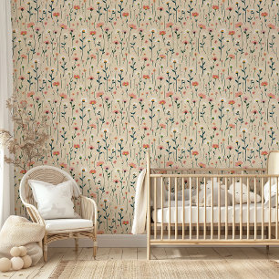 Cute Whimsical Daisy Wildflower Baby Girl Nursery Wallpaper
