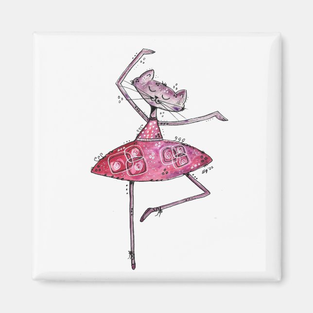 Cute Whimsical Dancing Cat Magnet (Front)