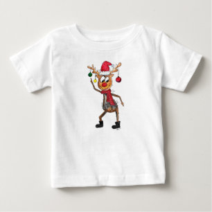 Cute Whimsical Dancing Christmas Deer Baby T-Shirt