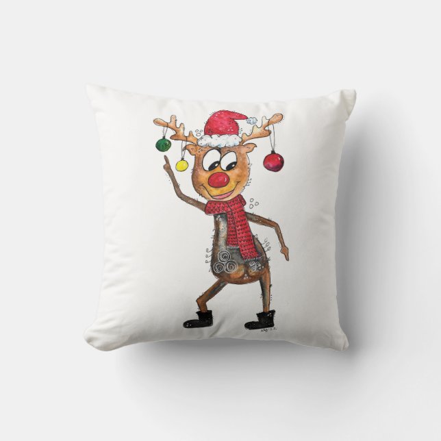 Cute Whimsical Dancing Christmas Deer Cushion (Front)