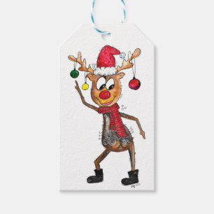 Cute Whimsical Dancing Christmas Deer Gift Tags
