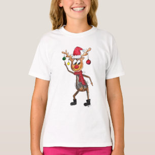 Cute Whimsical Dancing Christmas Deer T-Shirt