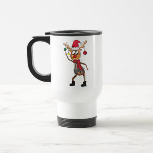 Cute Whimsical Dancing Christmas Deer Travel Mug