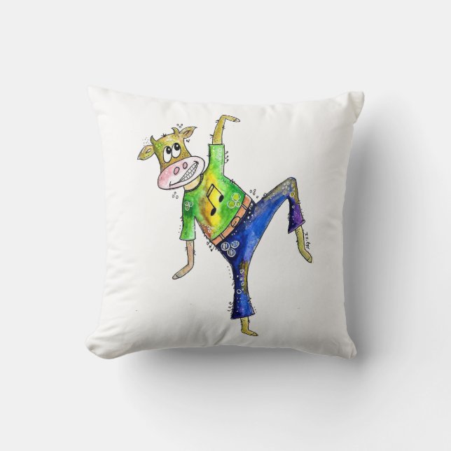 Cute Whimsical Dancing Cow Cushion (Front)