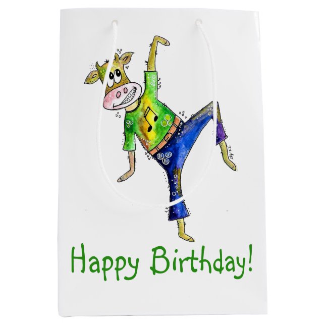 Cute Whimsical Dancing Cow Medium Gift Bag (Front)