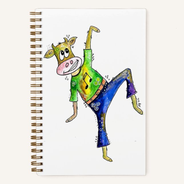 Cute Whimsical Dancing Cow Notebook (Front)