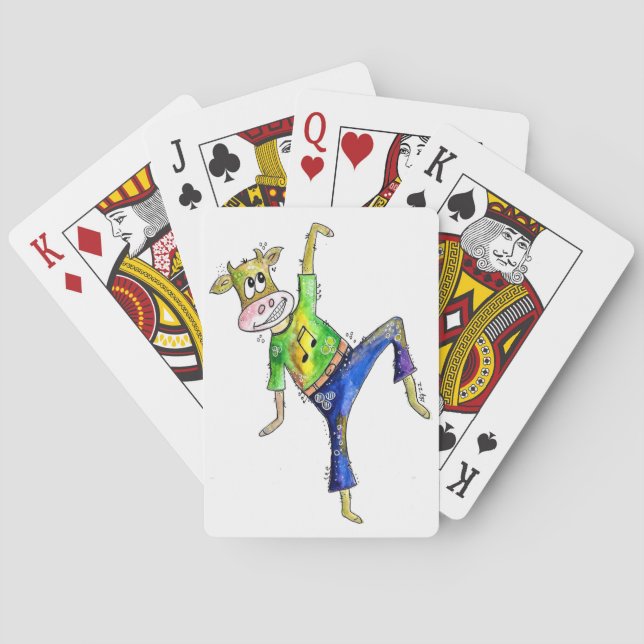 Cute Whimsical Dancing Cow Playing Cards (Back)