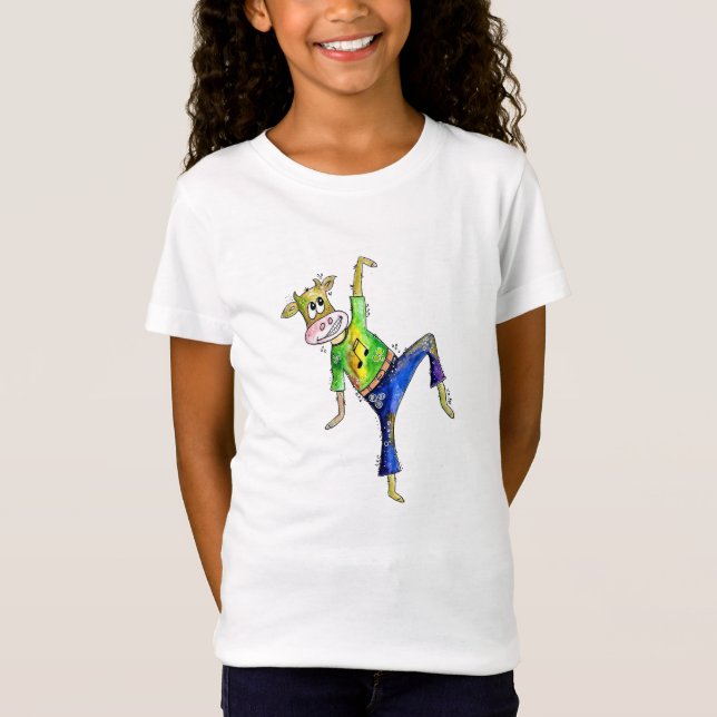 Cute Whimsical Dancing Cow T-Shirt (Front)