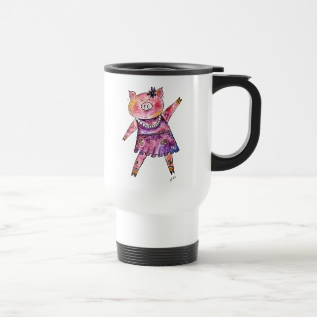 Cute Whimsical Dancing Pig Travel Mug (Right)