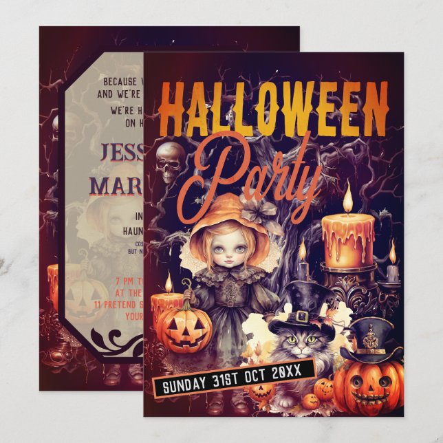 Cute Whimsical Darkness Halloween Party Invitation (Front/Back)
