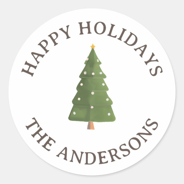 Cute Whimsical decorated Christma s Tree Classic Round Sticker (Front)