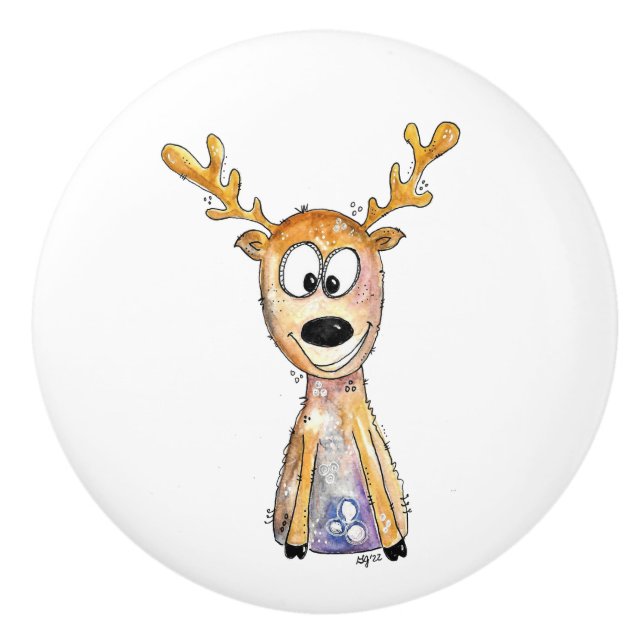 Cute Whimsical Deer Ceramic Knob (Front)