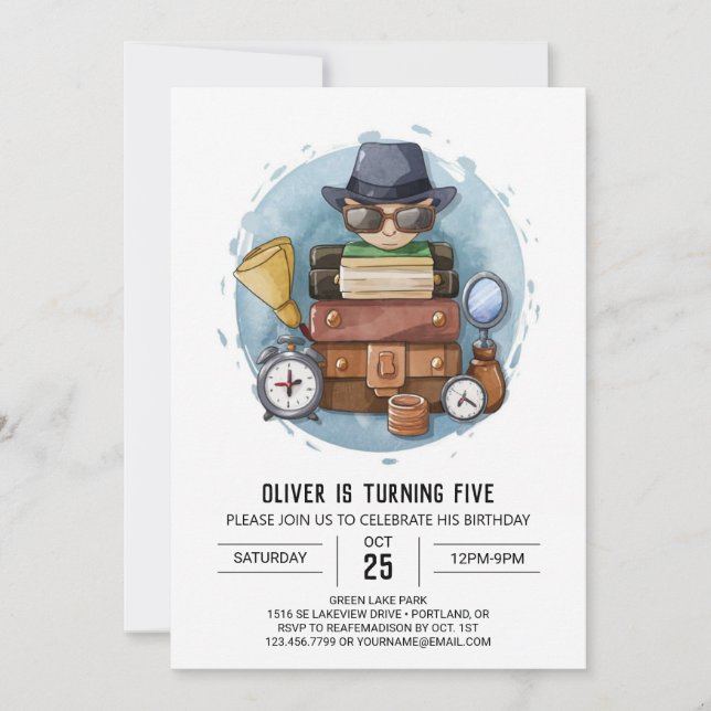 Cute Whimsical Detective Birthday Invitation (Front)