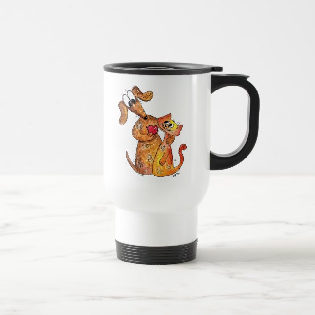 Cute Whimsical Dog and Cat Travel Mug (Right)