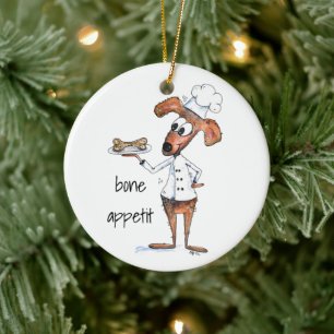 Cute Whimsical Dog Chef Ceramic Tree Decoration