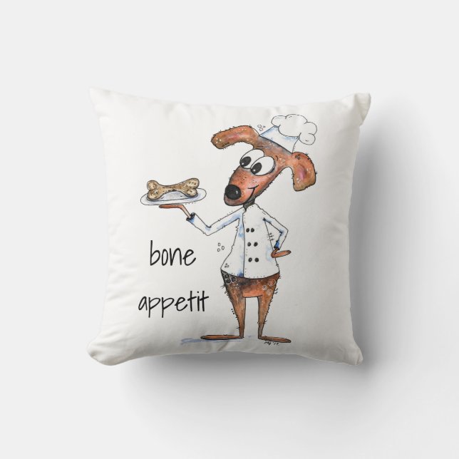Cute Whimsical Dog Chef Cushion (Front)