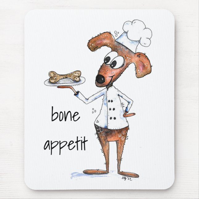 Cute Whimsical Dog Chef Mouse Mat (Front)
