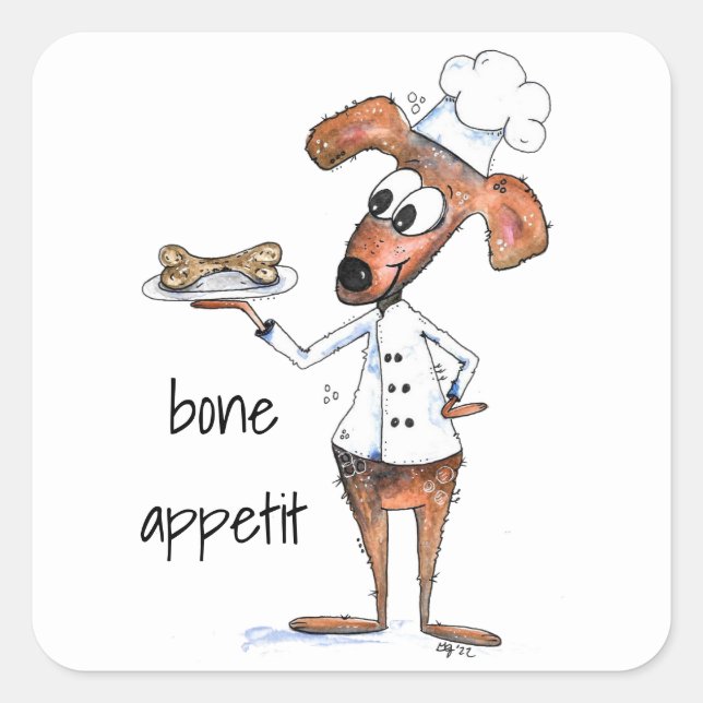 Cute Whimsical Dog Chef Square Sticker (Front)