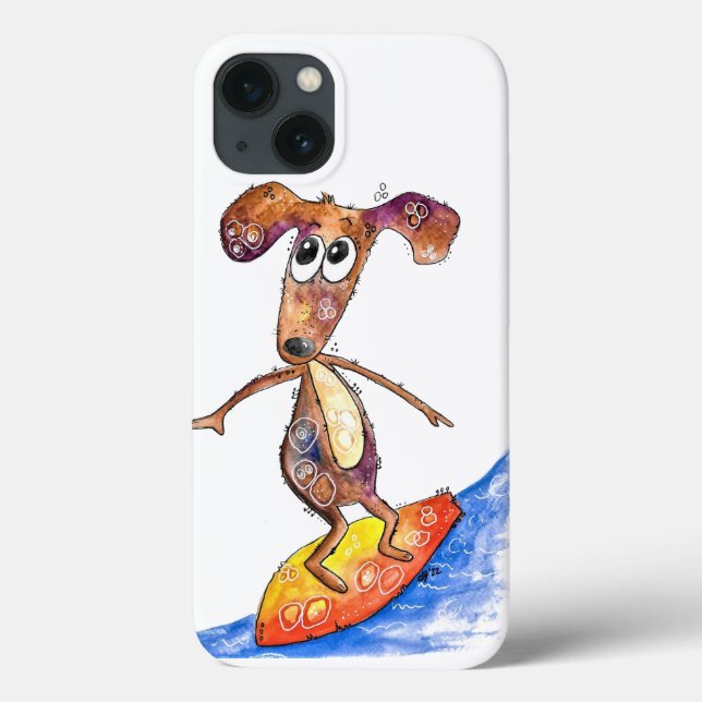Cute Whimsical Dog on Surfboard Case-Mate iPhone Case (Back)